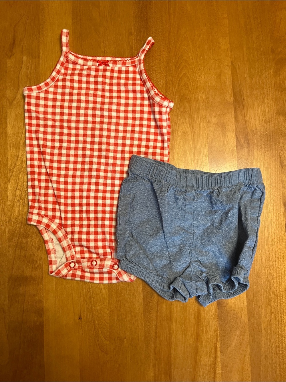 Red Gingham Baby Bodysuit with Blue Shorts - Kids Accessories